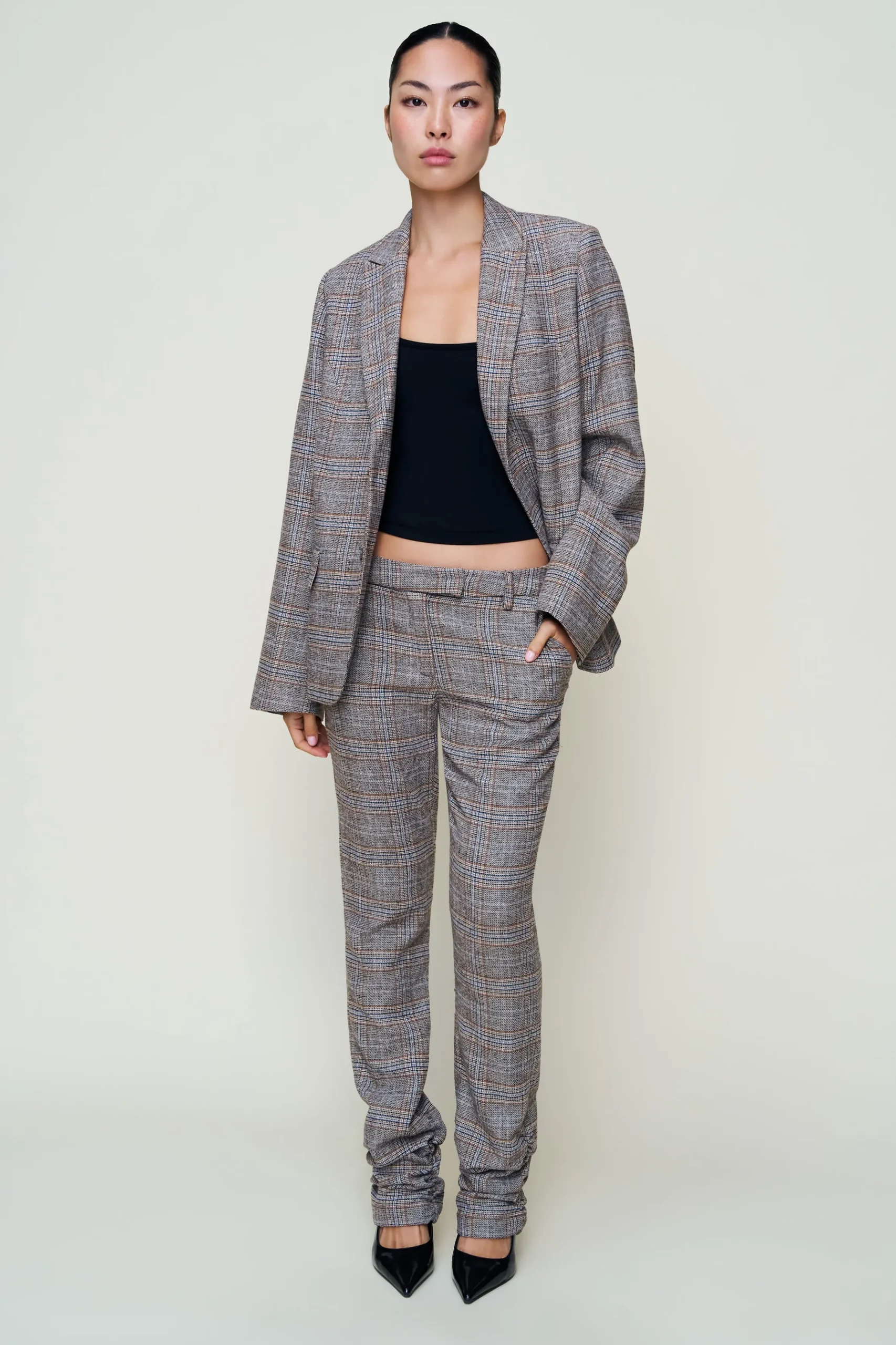 Cora Ruched Hem Tartan Pant